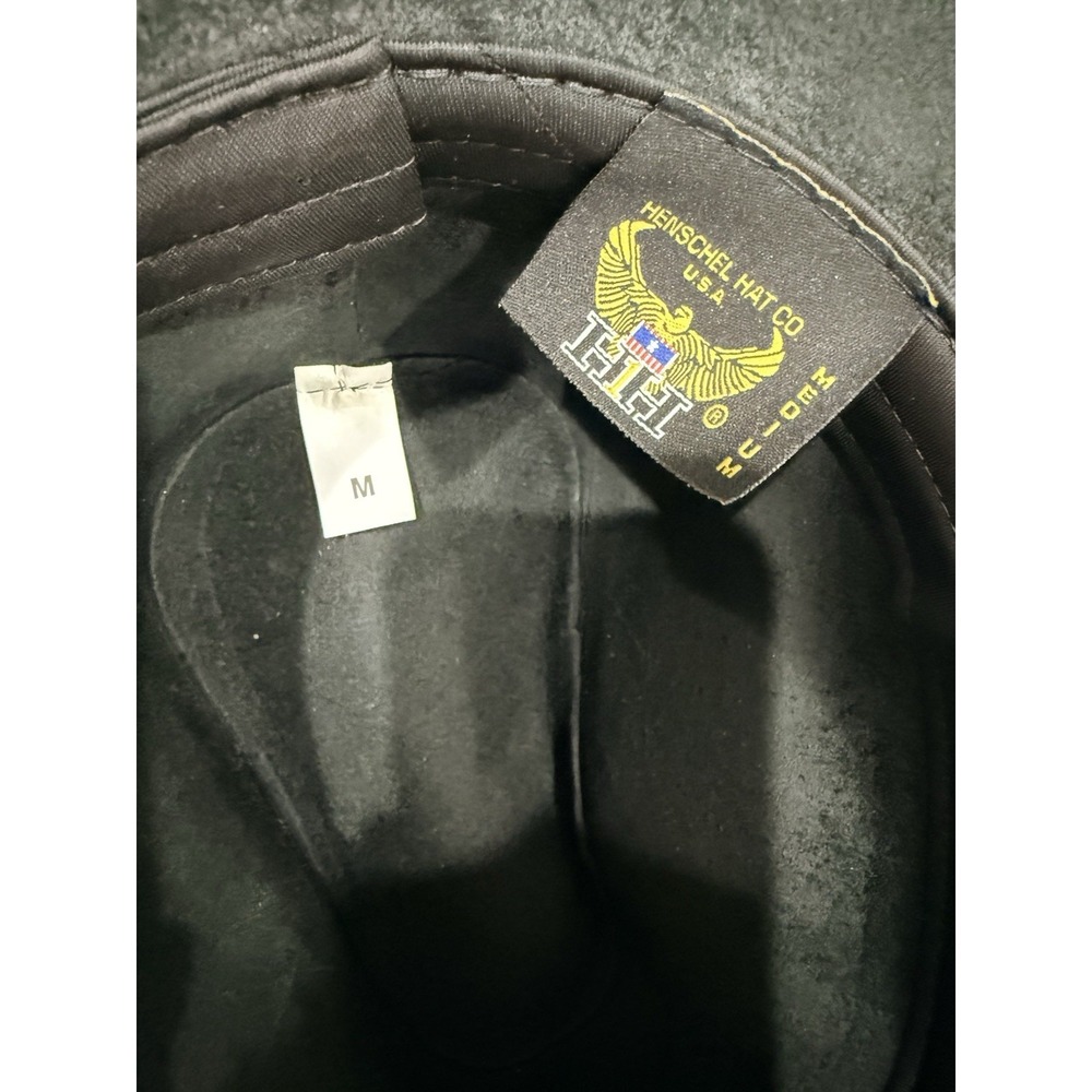 HENSCHEL HAT CO USA Black‎ LEATHER COWBOY HAT Western Rodeo Sun Wide Brim MEDIUM - Picture 5 of 7